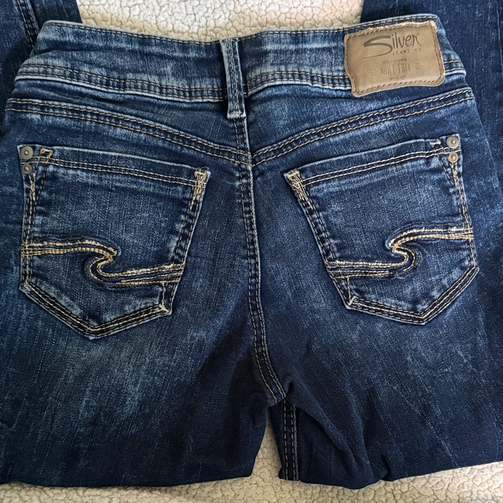 Silver Jeans Suki Skinny Crop Womens 27 Dark Wash Mid Rise Stretch Denim